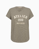 Mos Mosh MMCamp O-SS Stripe Tee in burnt olive front view