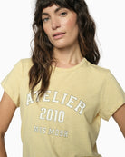 Mos Mosh MMCamp O-SS Stripe Tee in rattan model front view