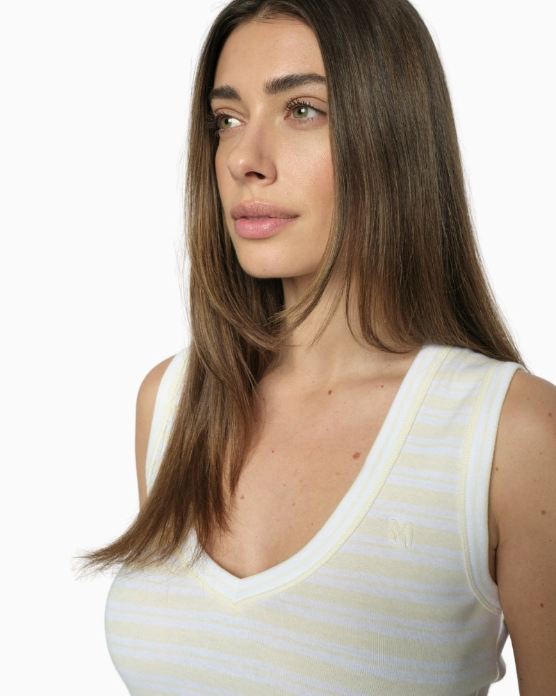 Mos Mosh MMElle V-neck tank top in ecru neckline detail