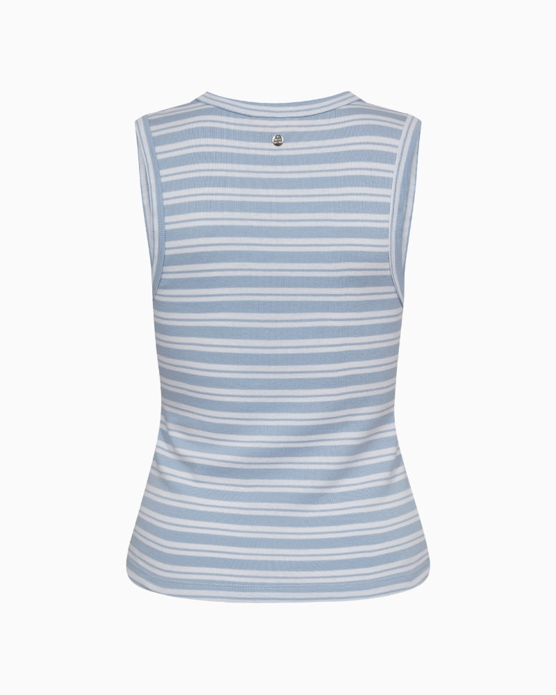 Mos Mosh MMElle V-neck tank top in skyway blue back view
