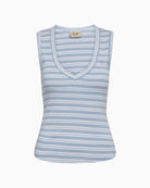 Mos Mosh MMElle V-neck tank top in skyway blue front view