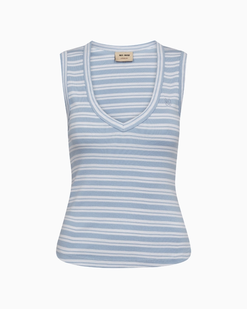 Mos Mosh MMElle V-neck tank top in skyway blue front view