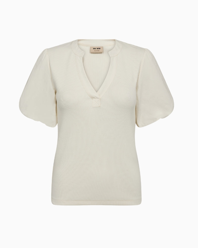 Mos Mosh MMJada V-SS Puff Tee in ecru front view