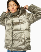 Mos Mosh MMJilly Metallic Down Jacket in Pewter metallic finish detail