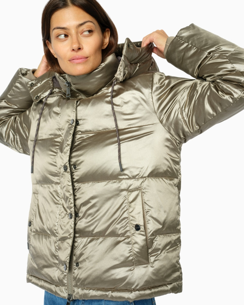 Mos Mosh MMJilly Metallic Down Jacket in Pewter metallic finish detail