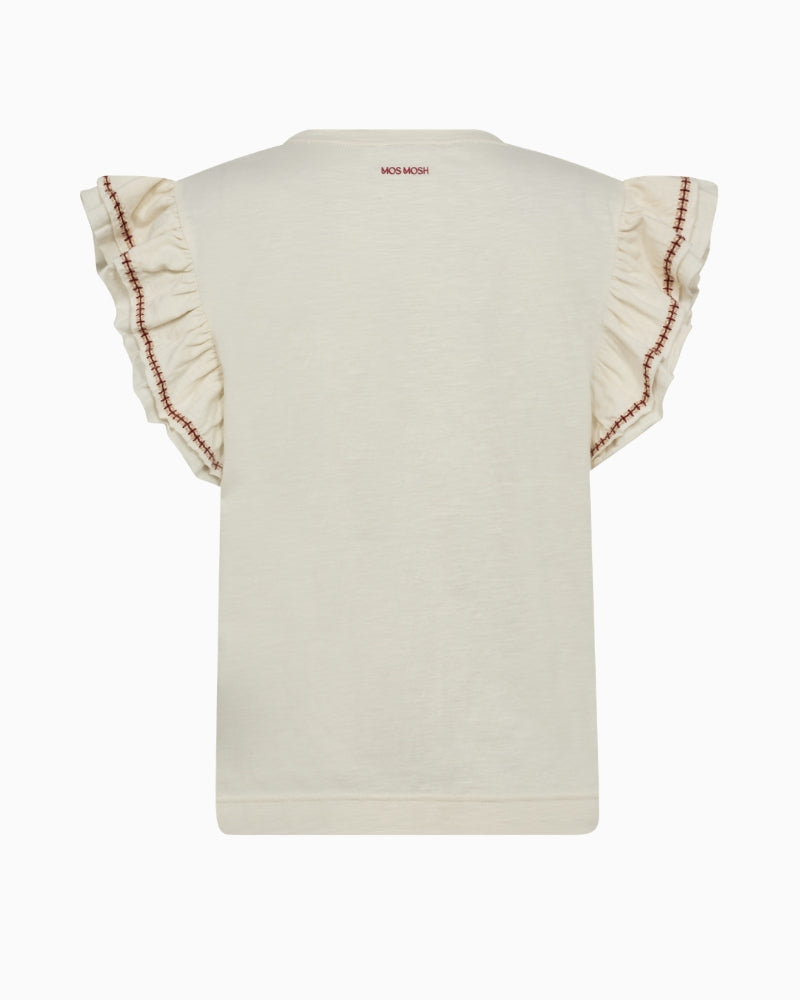 Mos Mosh MMTorra O-SS tee ecru front view ruffle sleeves