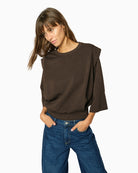 Mos Mosh Mae O-3/4 Sleeve Sweatshirt in Brown shoulder detail