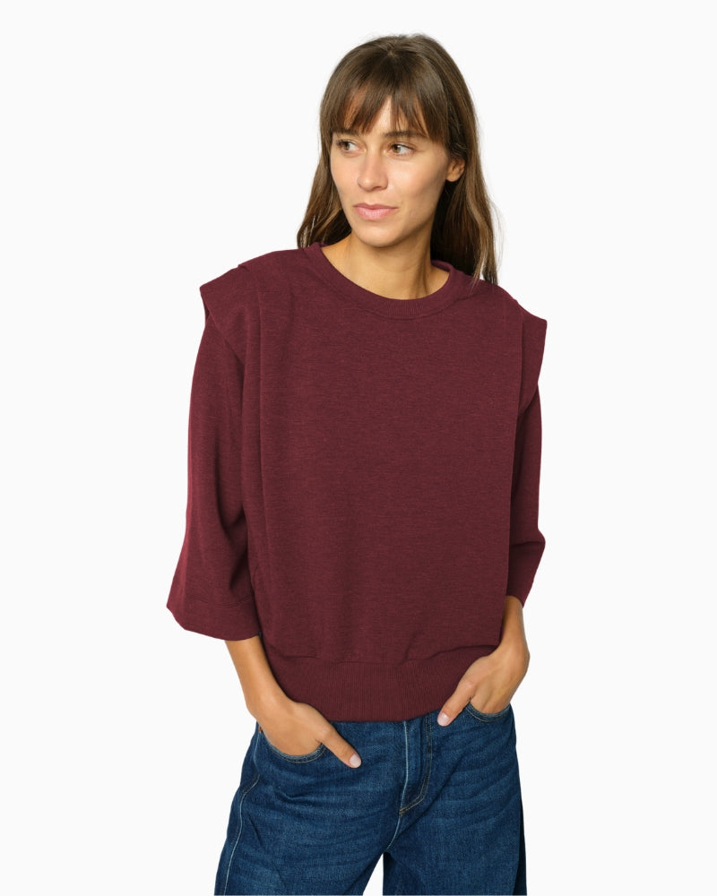 Mos Mosh Mae O-3/4 Sleeve Sweatshirt in Port front view