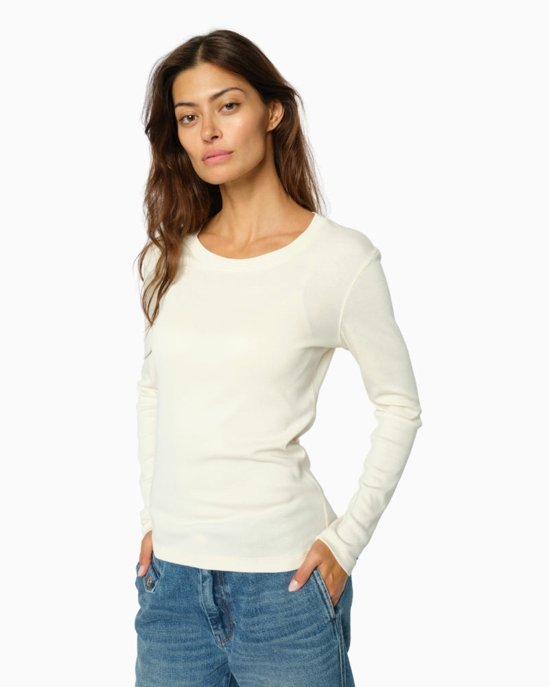 Mos Mosh Mali Long Sleeve Tee in Ecru front view