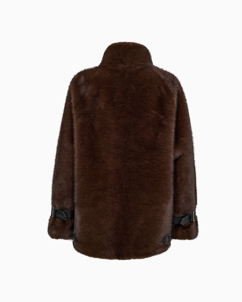 Mos Mosh Nanette Faux Fur Jacket in Brown back view