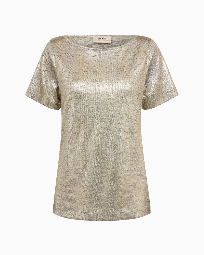 Mos Mosh Niva Metallic Tee in gold front view