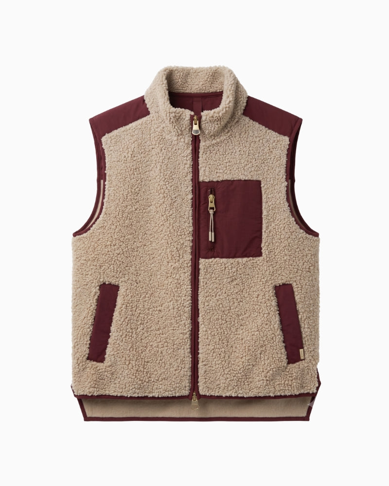 Mos Mosh Rowe Eli Teddy Vest in Burgundy front view
