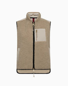 Mos Mosh Rowe Eli Teddy Vest in Light Beige zip and pocket detail