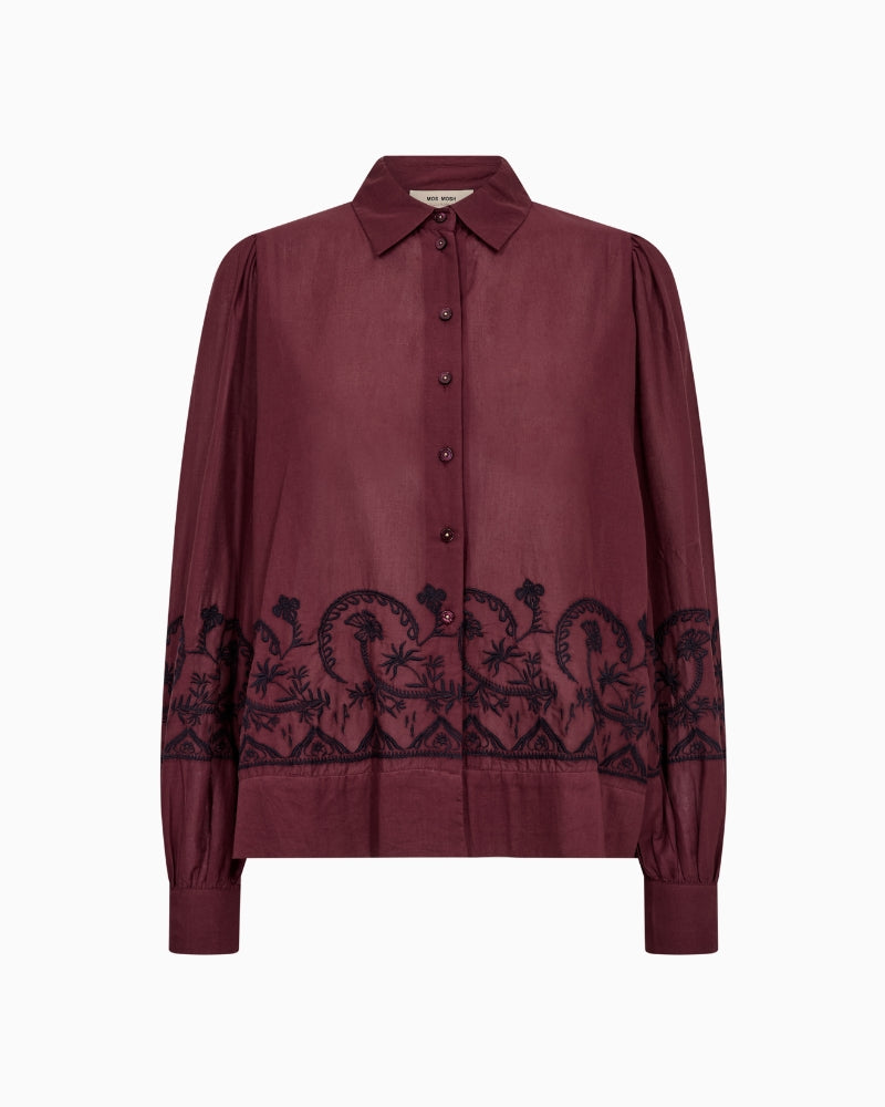 Mos Mosh Silca Lino Shirt in Port front view