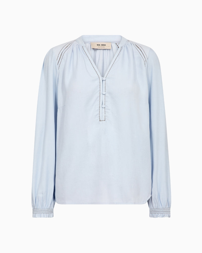 Mos Mosh Tazzin Twill Blouse in Pale Blue front view