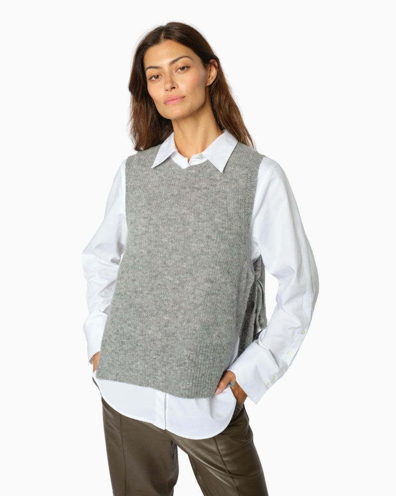 Mos Mosh Thora Tie Knit Vest in Grey front view
