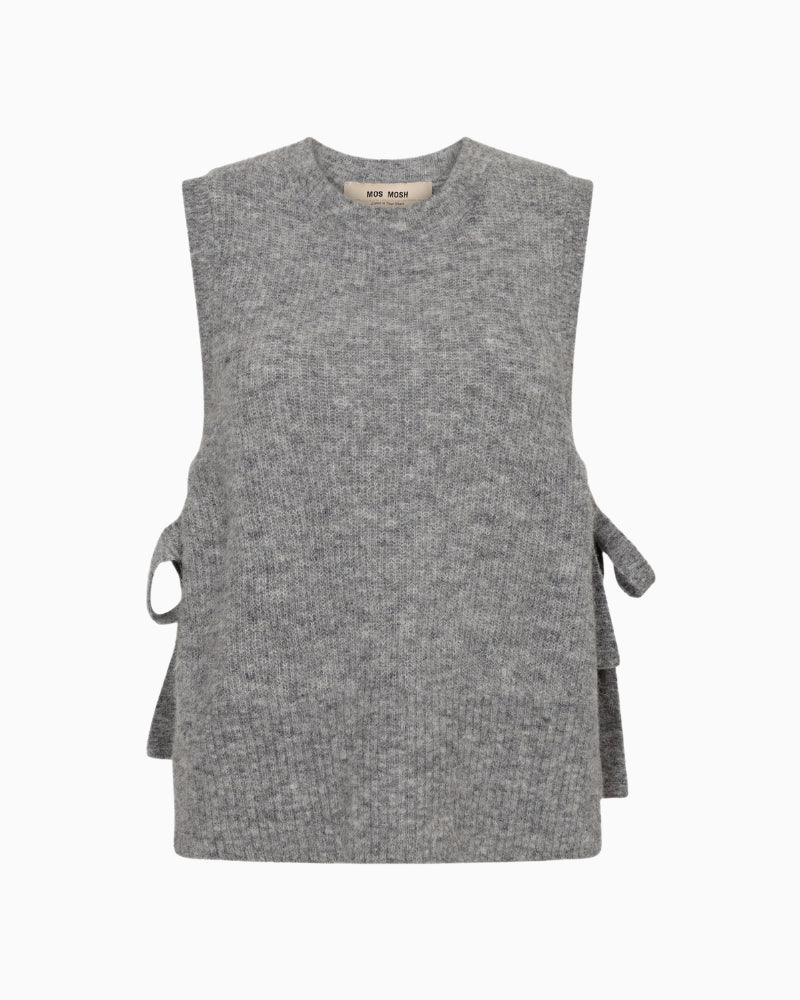 Mos Mosh Thora Tie Knit Vest in Grey knit texture detail