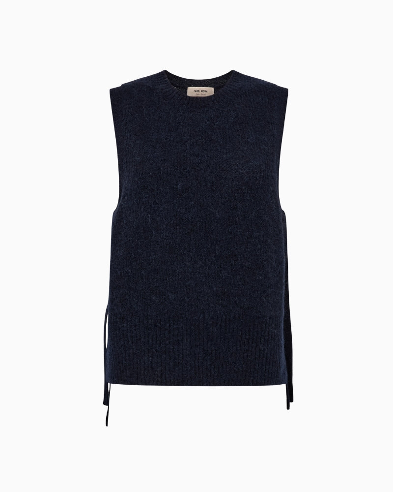 Mos Mosh Thora Tie Knit Vest in Navy front view
