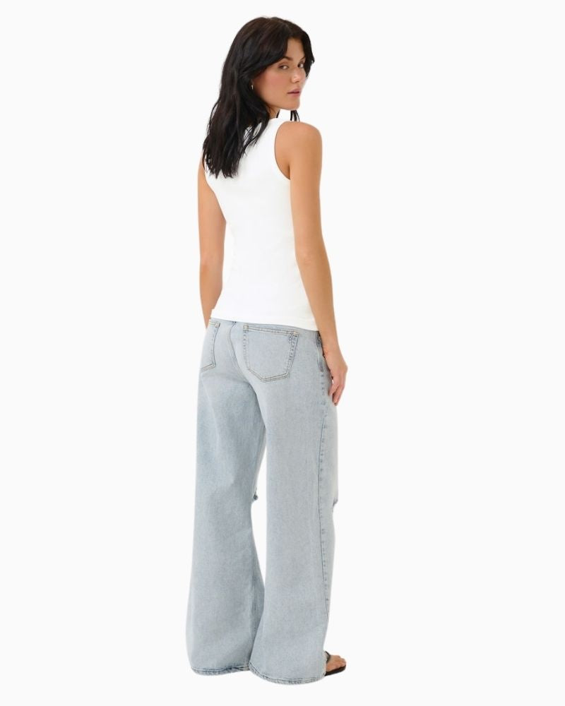 Back view of MandyMW sleeveless top showing soft stretch cotton fabric