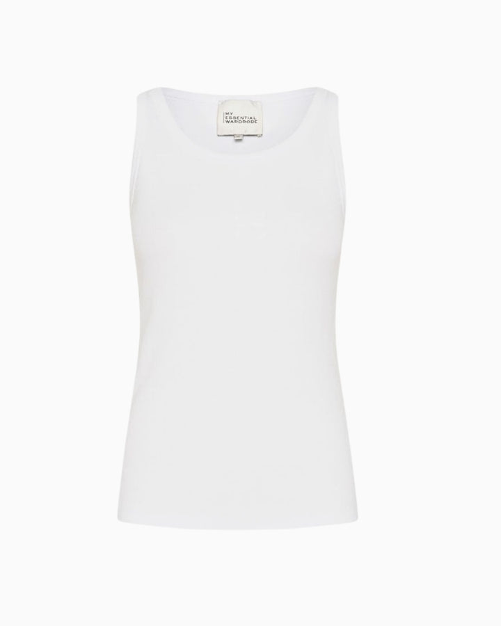 My Essential Wardrobe MandyMW Logo Top in white with tight fit and hip-length design
