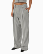 Front view of Disa high-waisted wide-leg trousers in Moon Mist