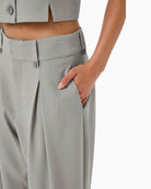 Close-up of Moon Mist fabric with subtle texture and stretch