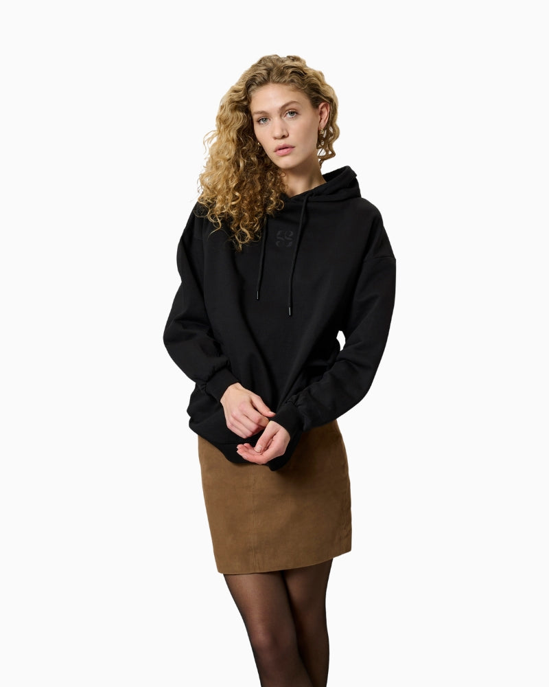 My Essential Wardrobe Enzo logo hoodie front view on woman – Áines Boutique