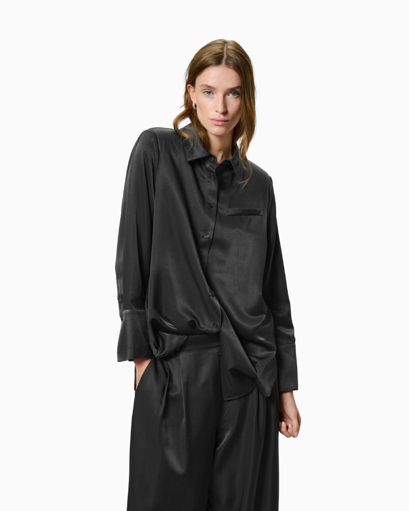 Satin-finish shirt by My Essential Wardrobe with collar and chest pocket