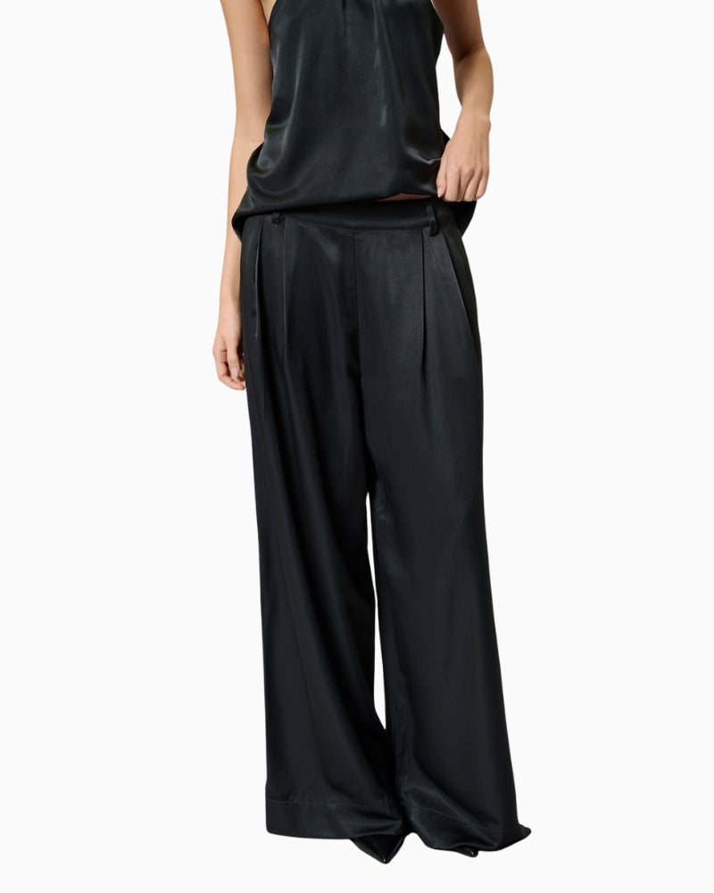 Front view of Estelle wide-leg black trousers by My Essential Wardrobe