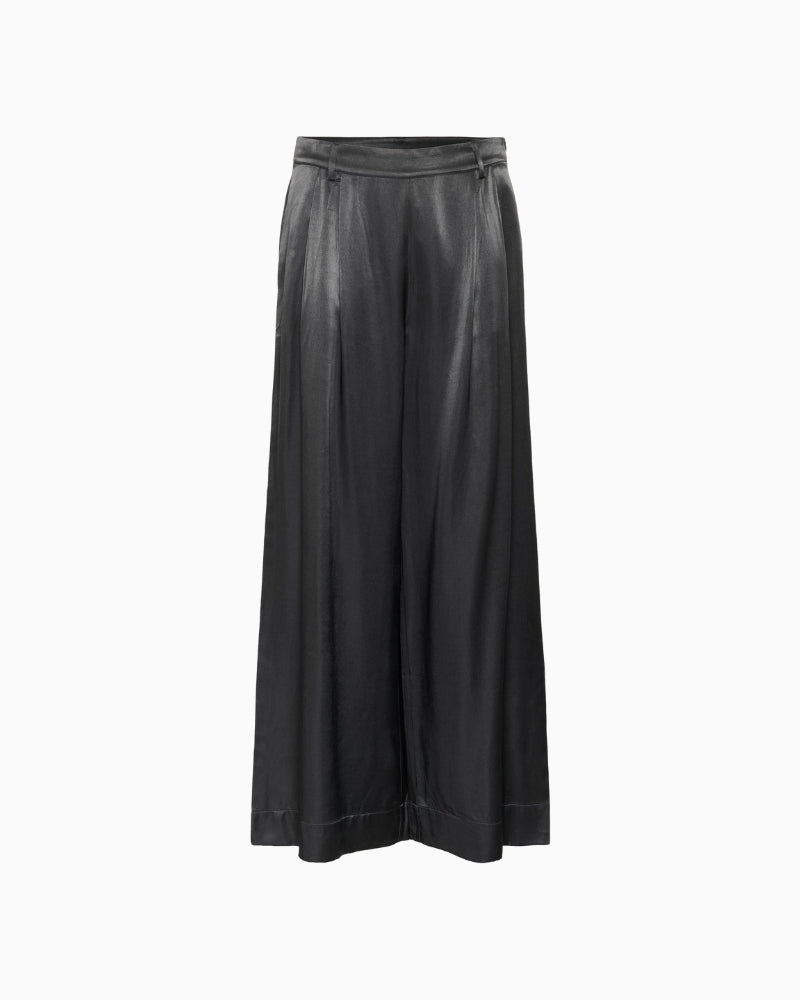 Front view of Estelle wide-leg black trousers by My Essential Wardrobe