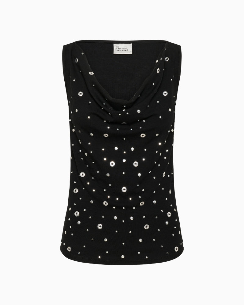 Front view of Giggo black waterfall top by My Essential Wardrobe