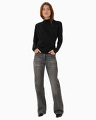 Front view of black Helle blouse by My Essential Wardrobe with long sleeves and relaxed fit