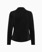 Back view of casual fit blouse with hip-length cut and long sleeves