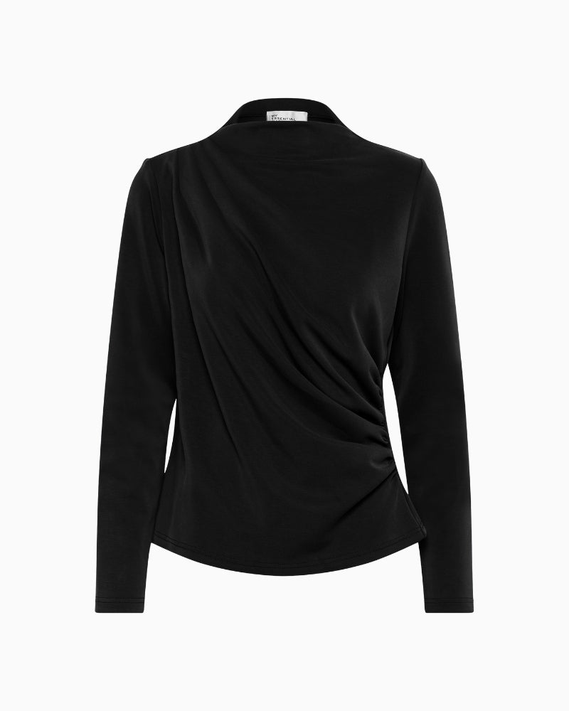 Front view of black Helle blouse by My Essential Wardrobe with long sleeves and relaxed fit