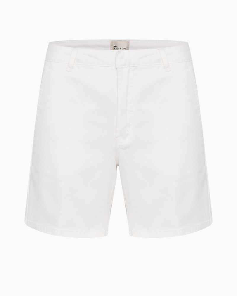 Front view of LaraMW shorts showing soft denim texture and regular waist