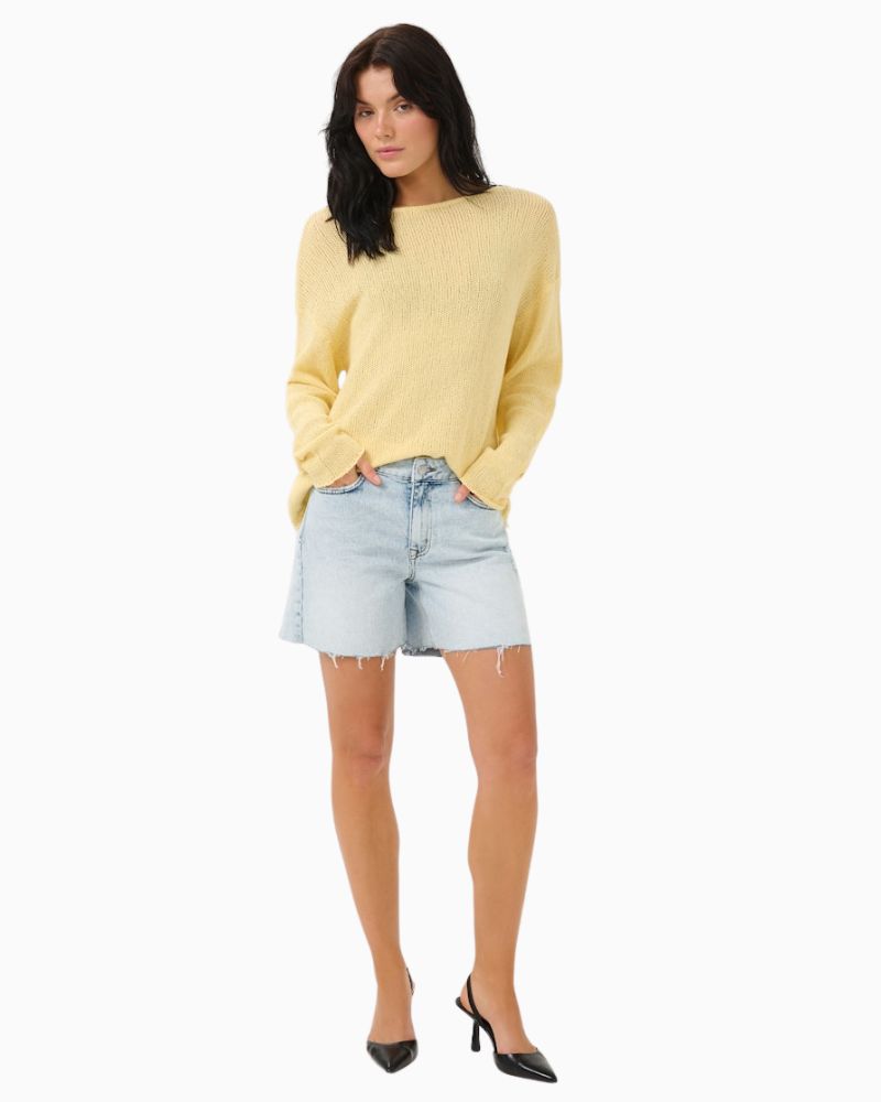Front view of loose fit summer shorts with short length and clean finish