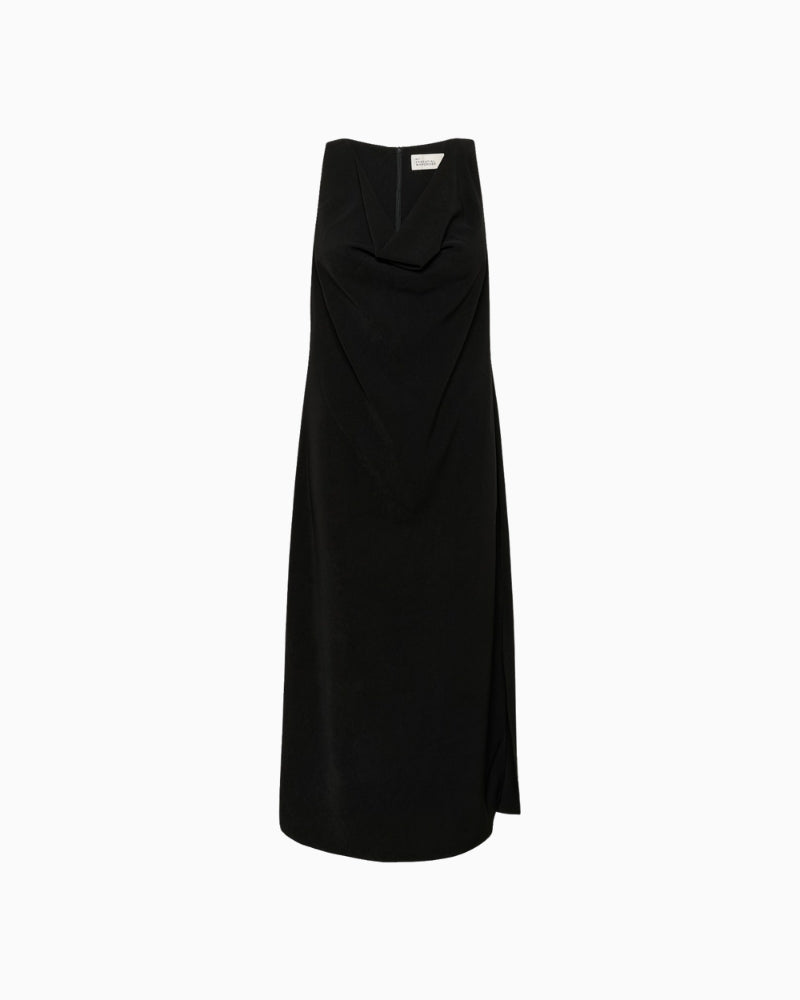 Black off-shoulder midi dress by My Essential Wardrobe with draped front