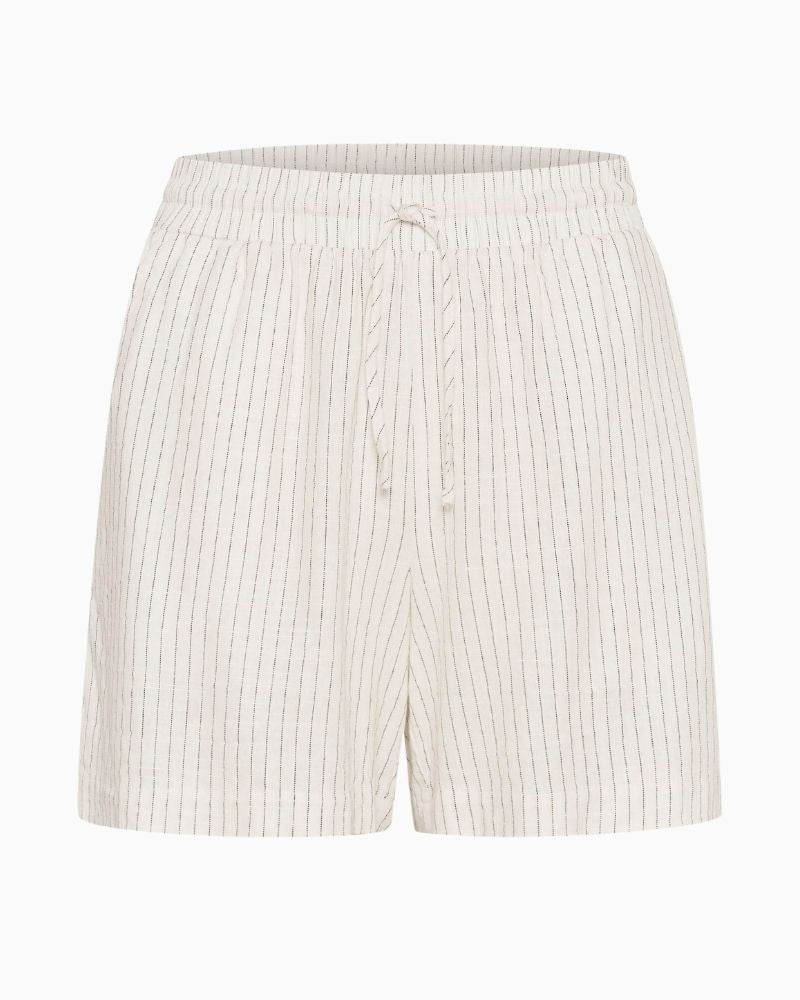 Front of Mid-thigh length linen blend shorts with relaxed fit and summer-ready style