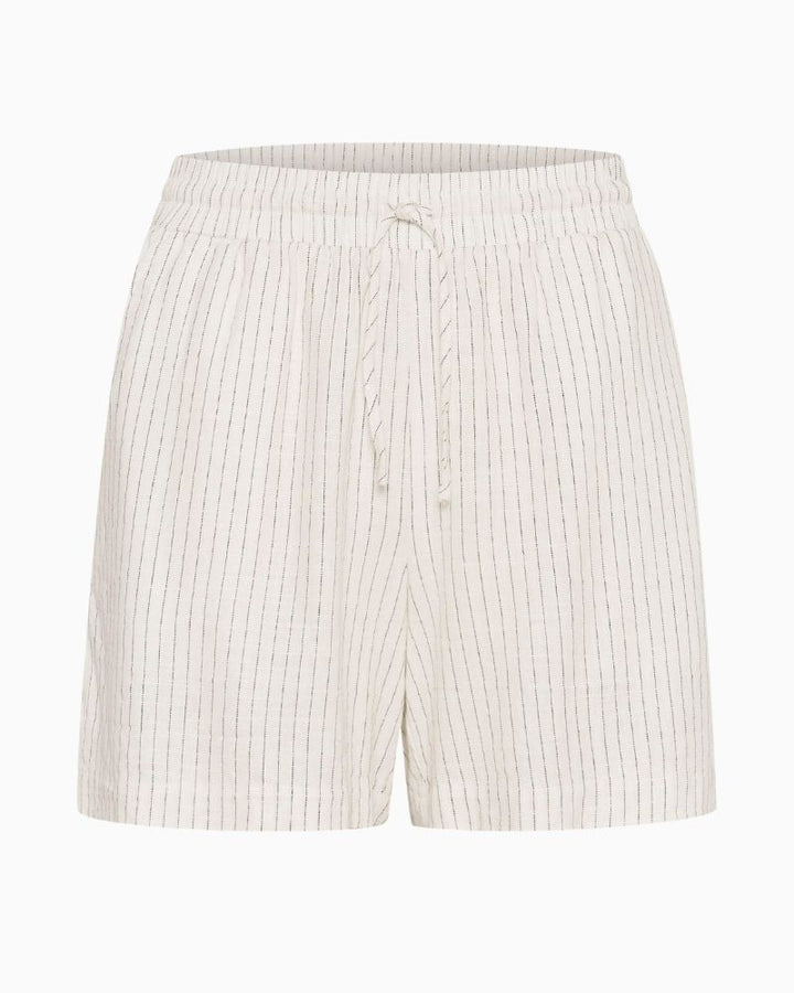 Front of Mid-thigh length linen blend shorts with relaxed fit and summer-ready style
