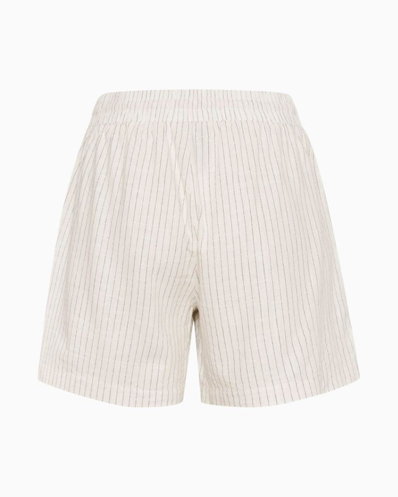 Back of Mid-thigh length linen blend shorts with relaxed fit and summer-ready style