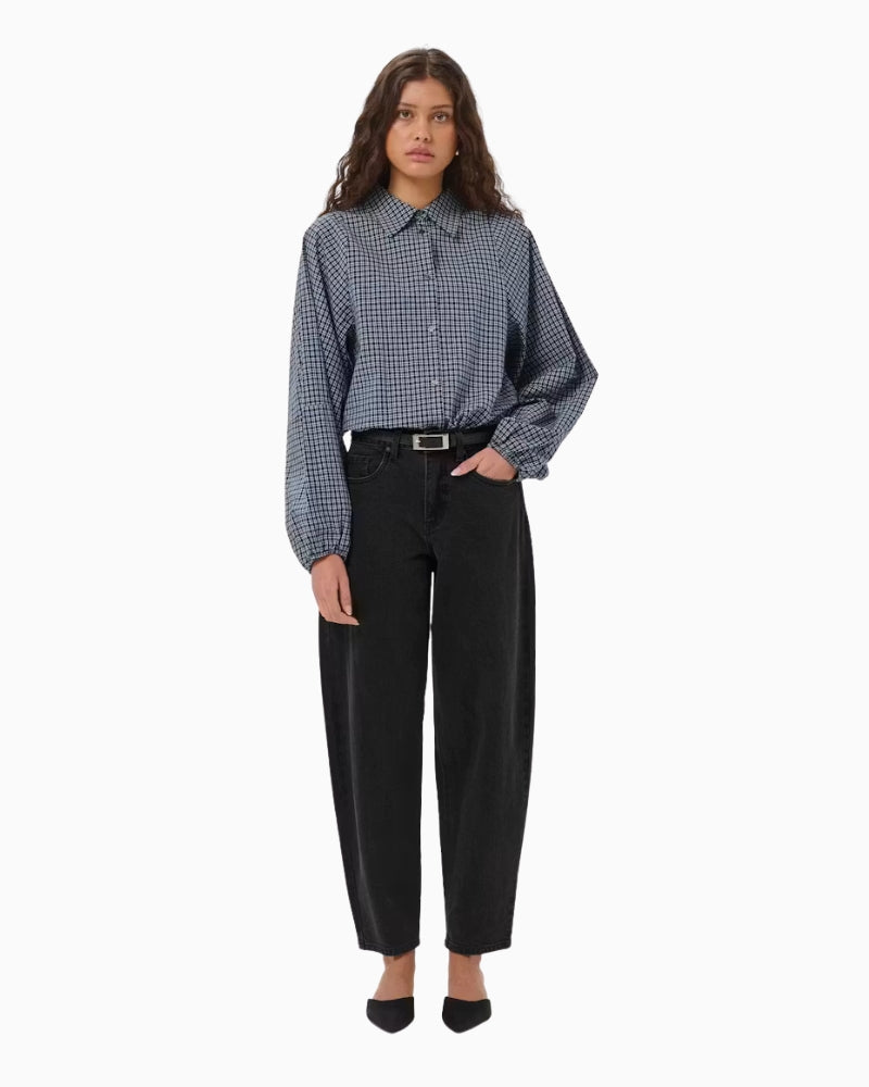 My Essential Wardrobe Baloo Barrel Jeans in Dark Grey front view