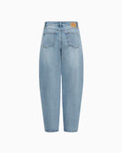 My Essential Wardrobe Baloo Barrel Jeans in Light Denim back pocket detail