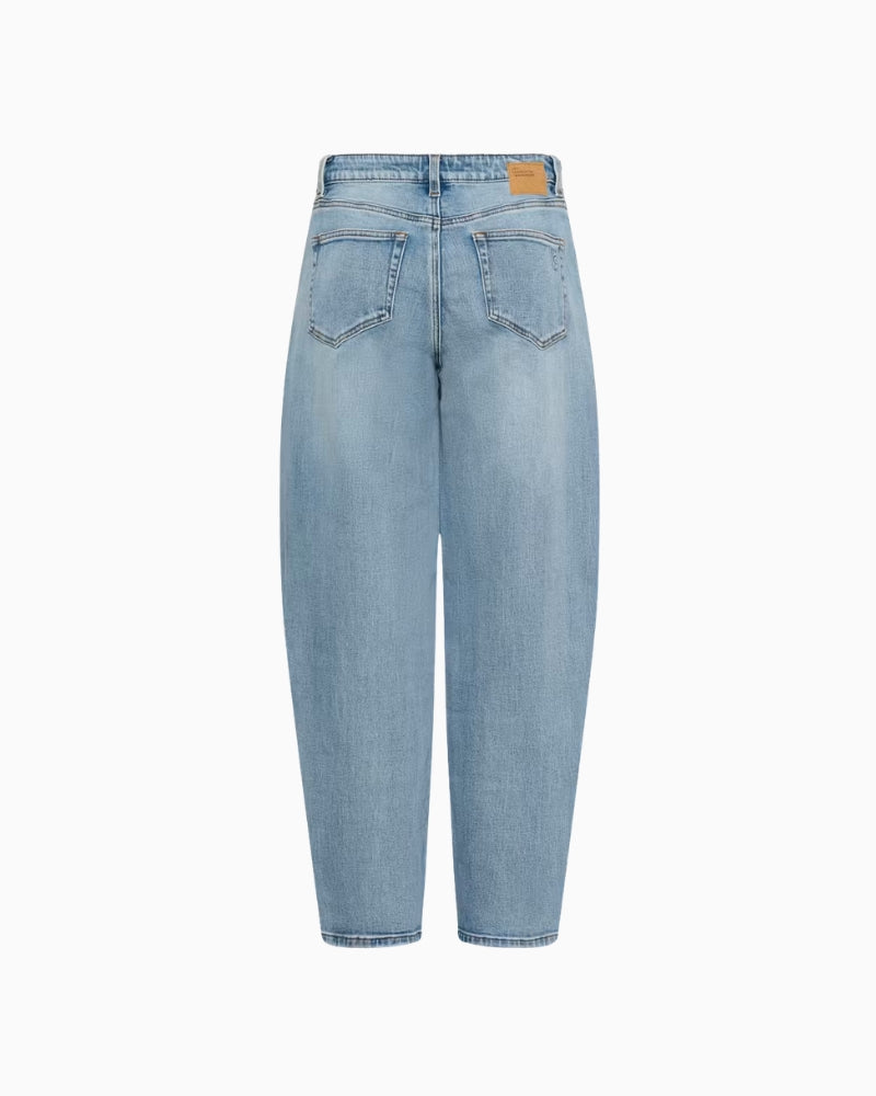 My Essential Wardrobe Baloo Barrel Jeans in Light Denim back pocket detail