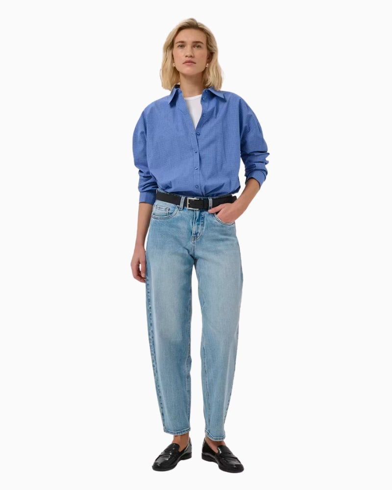My Essential Wardrobe Baloo Barrel Jeans in Light Denim front view