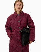 My Essential Wardrobe CarinePW Outerwear in Port button closure detail