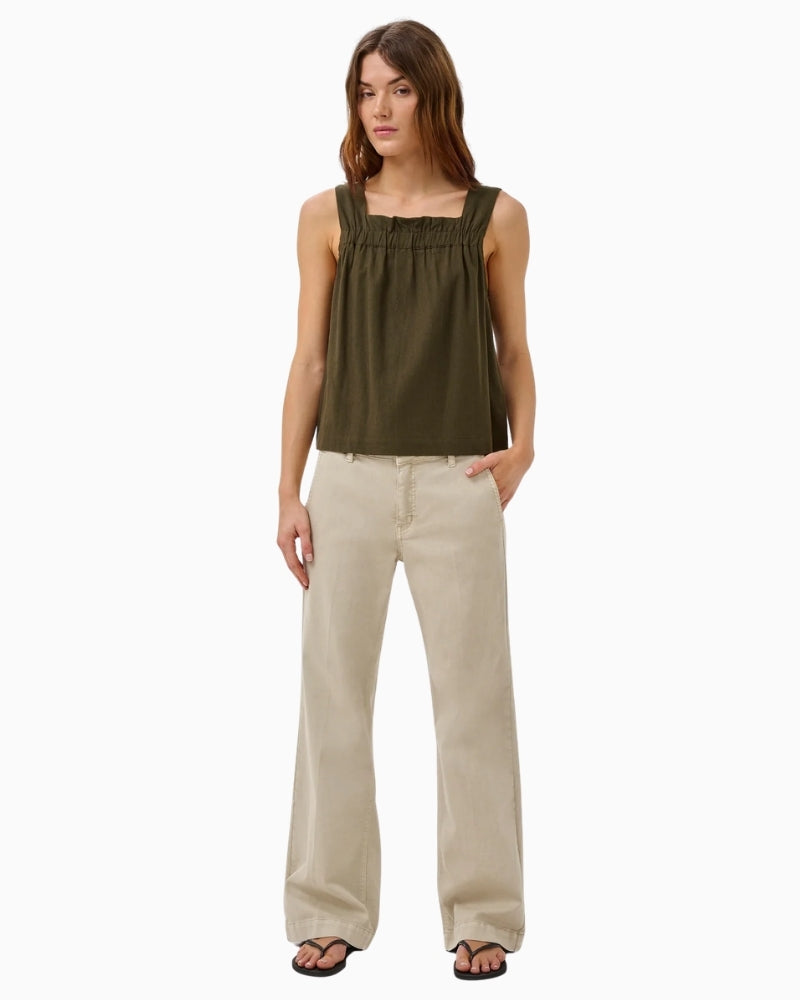 My Essential Wardrobe Dias Florence top khaki square neckline front view 