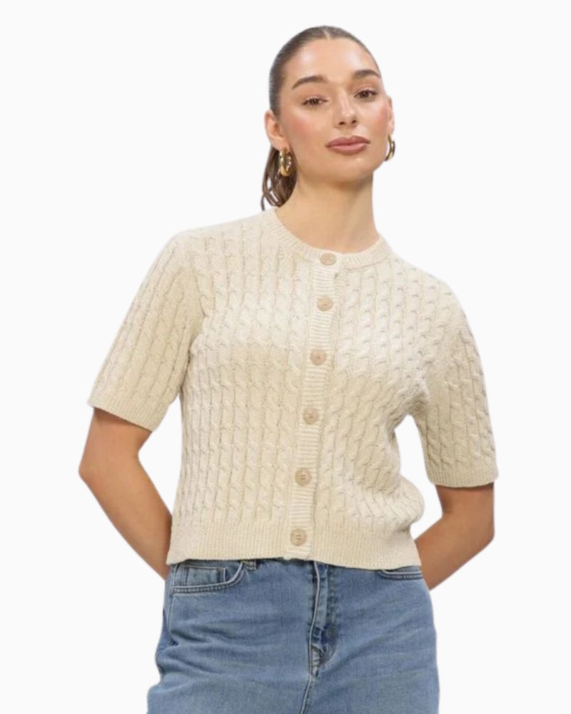 My Essential Wardrobe Divamw knit cardigan beige front view