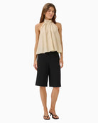 My Essential Wardrobe Hally Blouse in oatmeal full length front view