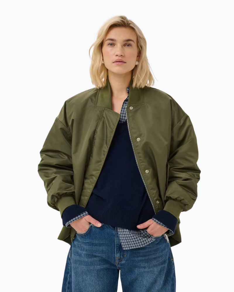 My Essential Wardrobe Helga MW Reversible Bomber Jacket in Olive front view