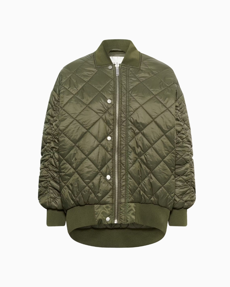 My Essential Wardrobe Helga MW Reversible Bomber Jacket in Olive reverse side view